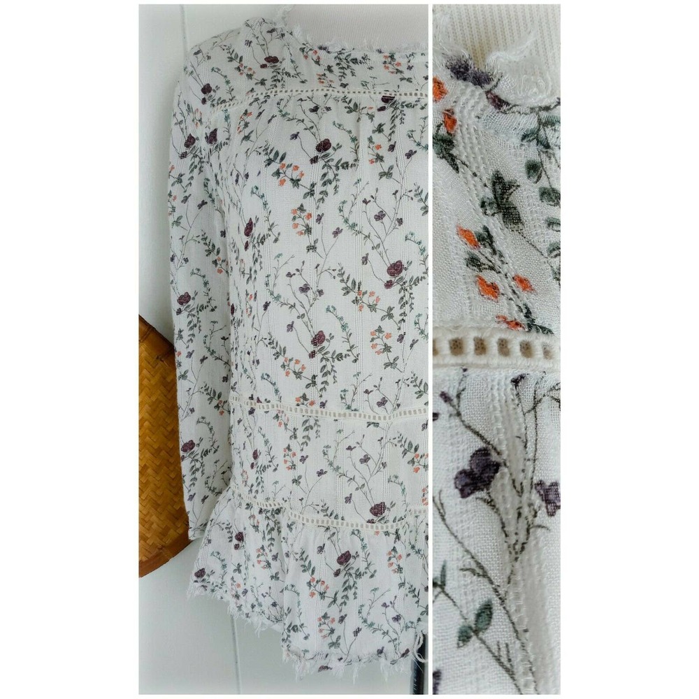 3/25$ Bob Timberland Cottagecore Sheer Top Raw hem